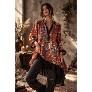 Pretty Angel Red Floral Boho Tunic Blouse